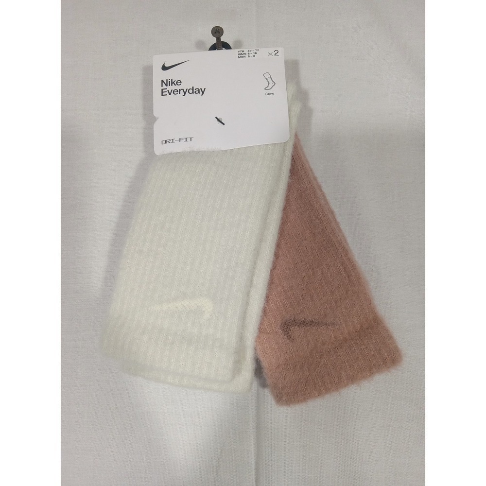 Nike Cozy Crew Socks M 6-8 W 6-10 Pink Brown Cream 2 Pairs